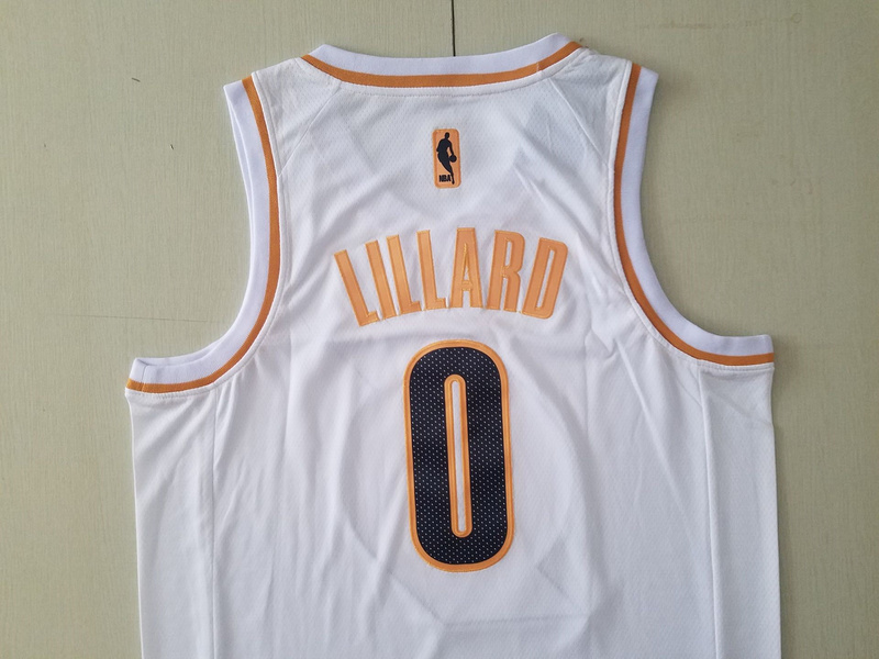 Damian Lillard 0 White Golden Edition Jersey