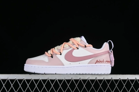 Nike Court Borough Low-Top Slip-Resistant Skate Shoes with Custom Rose Pink Hand-Painted Design - DQ5979-100
