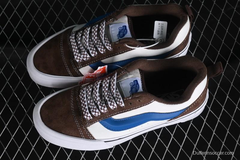 Vans Classics Knu Skool White Blue Brown Colorblock Chunky Tongue Skate Shoes - VN0009QCDMV