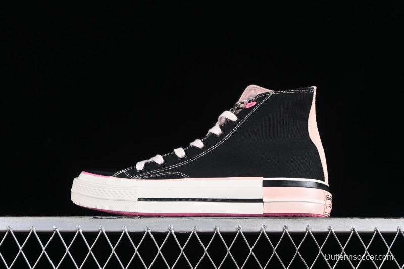 Converse Chuck 70s High Top Canvas Sneakers with Chain Accents in Black & Pink - A09539C