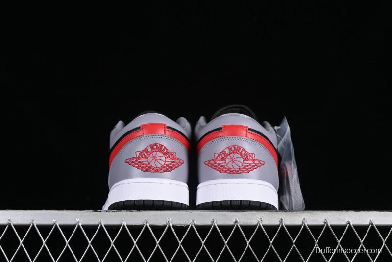 Nike Air Jordan 1 Low AJ1 Basketball Shoes in Grey Black with Red Swoosh - FZ4183-002