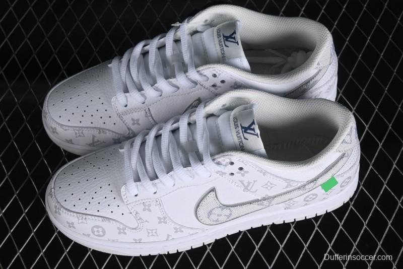Nike SB Dunk Low Louis Vuitton Collaboration - White Grey Print High-End Custom Low-Top Casual Skate Shoes - LV0526-592