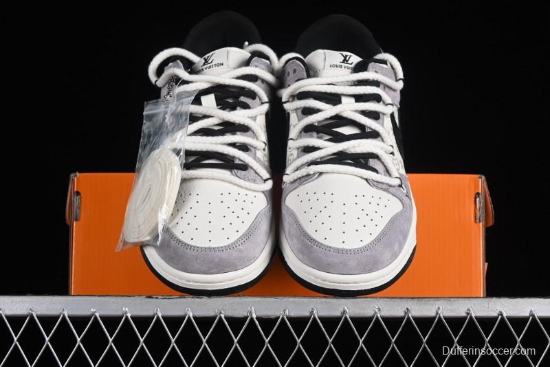Nike SB Dunk Low LV Collaboration - Grey Pigskin Print Anniversary High-End Custom Low-Top Casual Sneakers - SJ2068-232