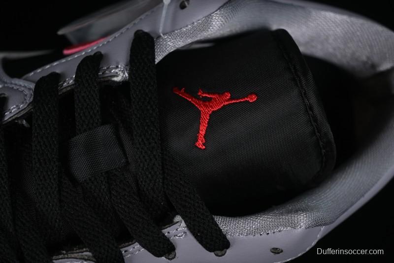 Nike Air Jordan 1 Low AJ1 Basketball Shoes in Grey Black with Red Swoosh - FZ4183-002