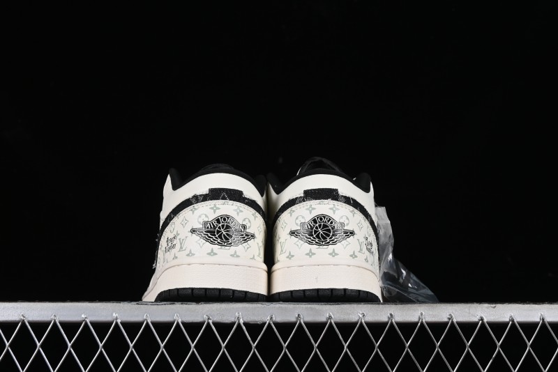 Nike Air Jordan 1 Low LV Collaboration - Black Denim Print Custom High-End Basketball Shoes - SJ9950-006