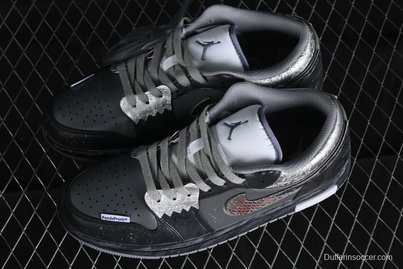 Nike Air Jordan 1 Low AJ1 Panda Prank Modern Gray Silver Black Low-top Casual Sneakers - 553560-053