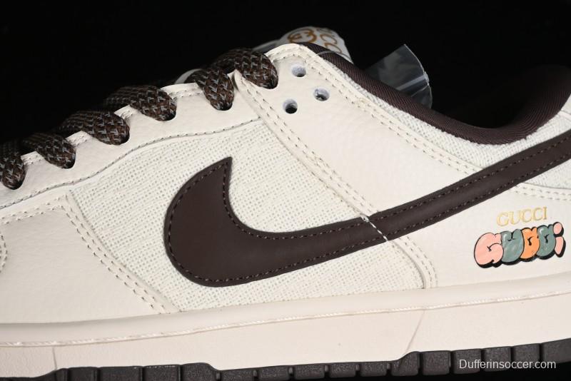 Nike SB Dunk Low Gucci Collaboration - Beige Brown Woven Fabric Anniversary High-End Custom Low-Top Casual Skate Shoes - DQ1098-375