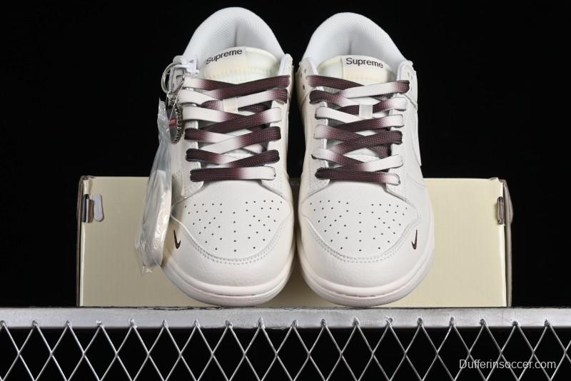 Nike SB Dunk Low Supreme Collaboration - White Brown Two-Tone Anniversary High-End Custom Low-Top Casual Sneakers - BB8657-106