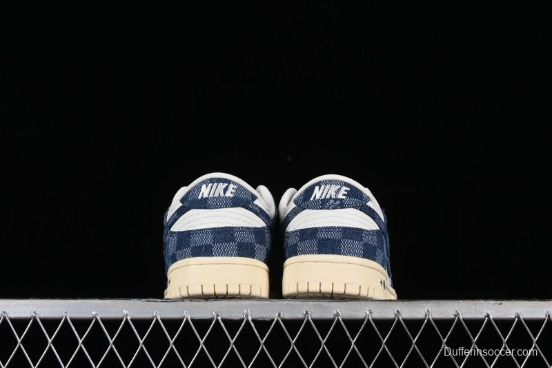 Nike SB Dunk Low LV Collaboration - Denim Checker Anniversary High-End Custom Low-Top Casual Skate Shoes - JH8310-949