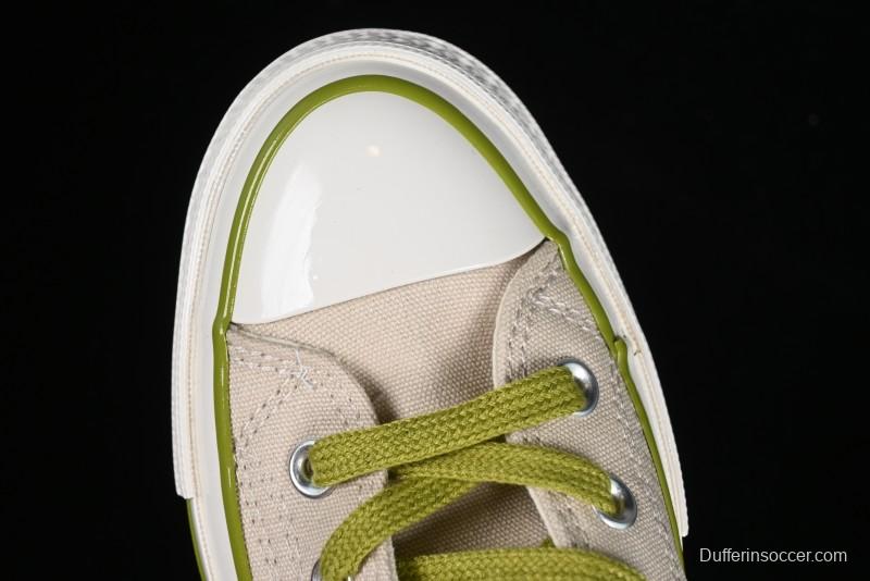 Converse Chuck 70 High Top Casual Canvas Sneakers with Light Beige Upper and Avocado Green Accents - A08530C