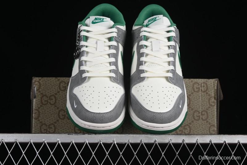 Nike SB Dunk Low Gucci Collaboration - Double G Grey Green Swoosh Anniversary Custom Low-Top Casual Skate Shoes - SF1588-134