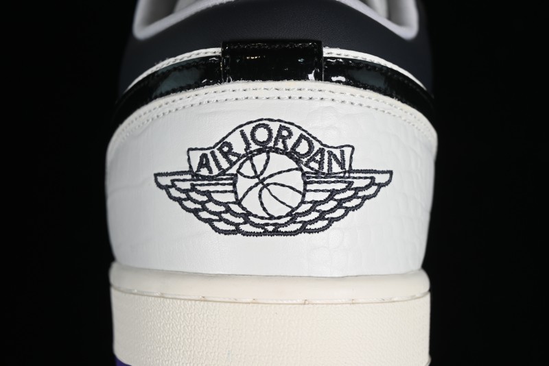 Nike Air Jordan 1 Low SE Casual Sneakers in Black White with Metallic Purple Accents - HF5759-101