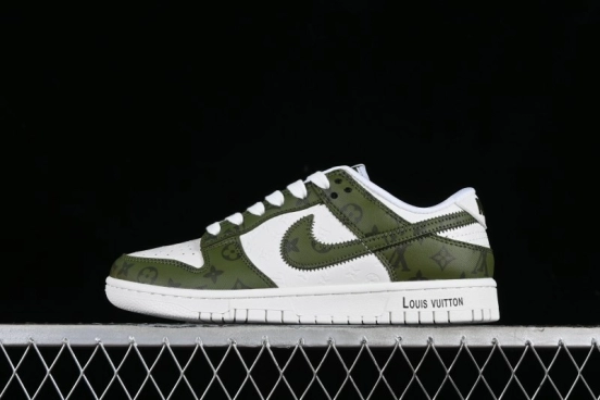 Nike SB Dunk Low LV Collaboration - Embroidered White Green Print Anniversary High-End Custom Low-Top Casual Sneakers - DQ1098-362