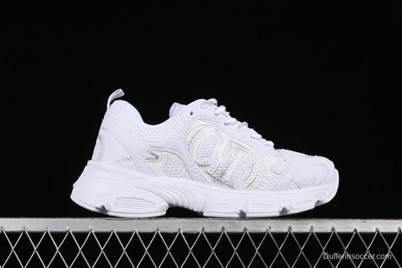 Dior Chrono Round Toe Lace-Up Lifestyle Casual Running Shoes - 10W WHITE