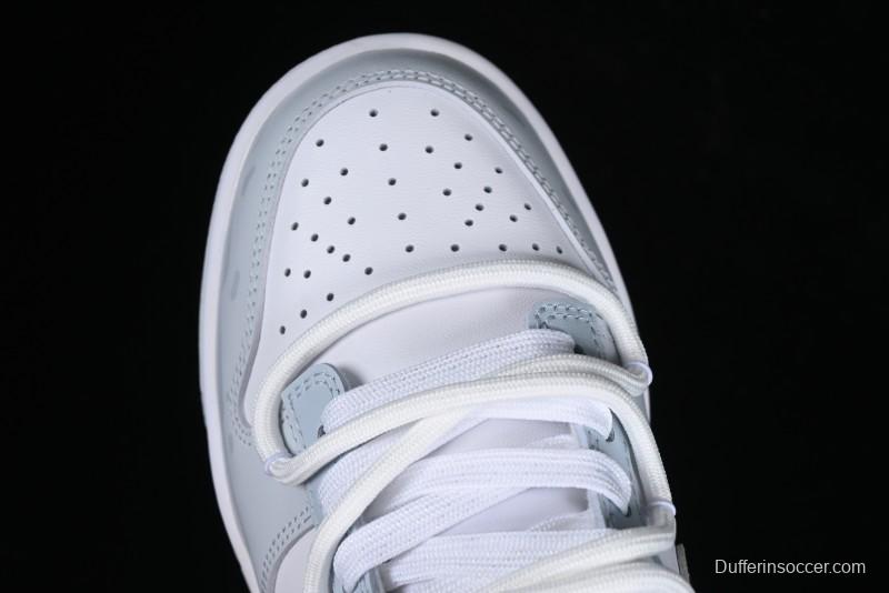 Nike Dunk Low Retro SB Casual Skate Shoes in Light Grey Blue with Silver Swoosh and Deconstructed Straps - HF0730-160