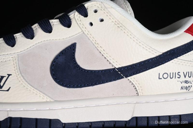 Nike SB Dunk Low LV Collaboration - Suede Navy Blue Anniversary High-End Custom Low-Top Casual Skate Shoes - FC1688-134
