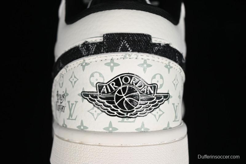 Nike Air Jordan 1 Low LV Collaboration - Black Denim Print Custom High-End Basketball Shoes - SJ9950-006