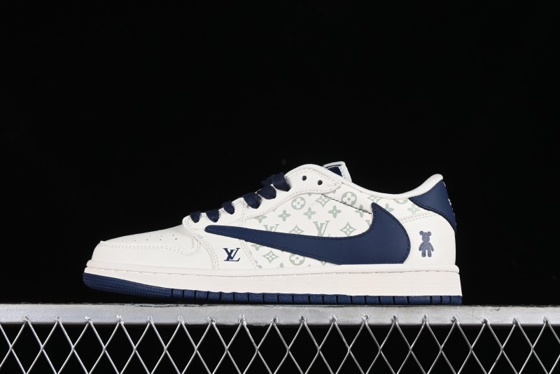 Nike Travis Scott x Fragment Design x Air Jordan 1 Low OG SP AJ1 LV Collaboration Light Blue Violent Bear Low-top Casual Sneakers - SJ2068-100