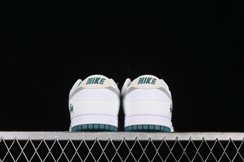 Nike SB Dunk Low Stussy Collaboration - White Grey Green Print Anniversary High-End Custom Low-Top Casual Skate Shoes - XX2025-808
