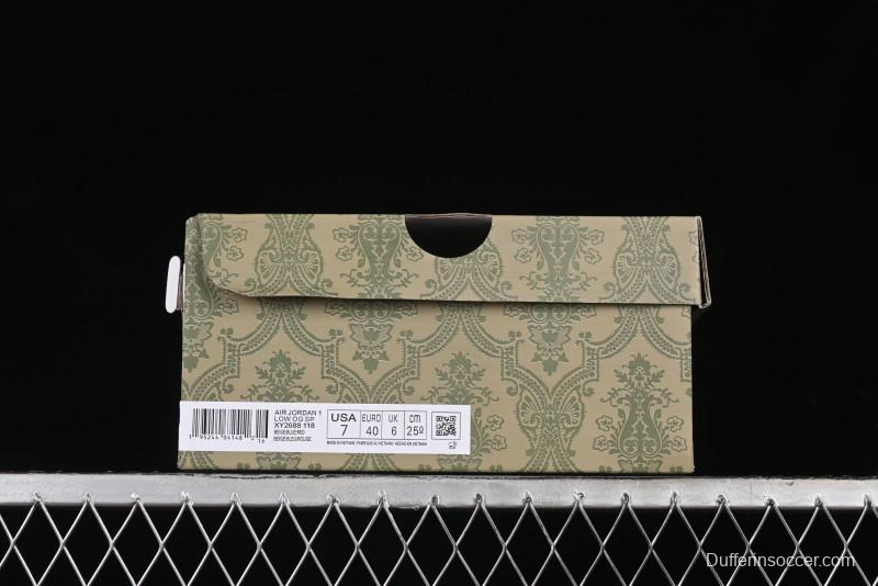 Nike Travis Scott x Fragment Design x Air Jordan 1 Low OG SP AJ1 Gucci Collaboration - Silver Logo Blue Swoosh Low Top Casual Sneakers - XY2688-118