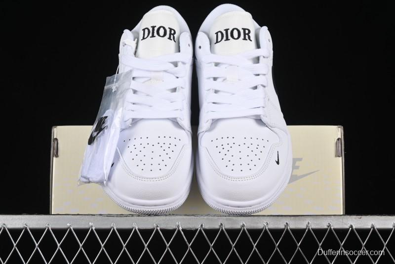 Nike Air Jordan 1 AJ1 Dior Collaboration - White Black Custom Low Top Retro Basketball Shoes - LJ6688-010