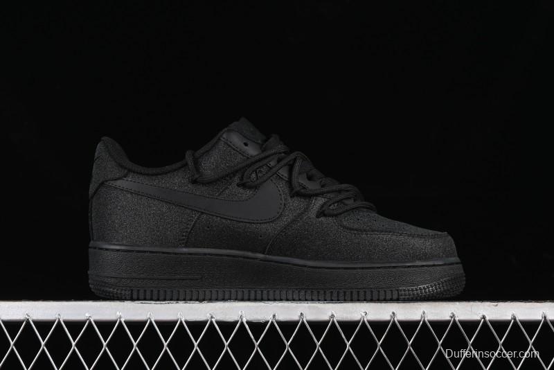 Nike Air Force 1 '07 Low Cleanfit High Street Retro Style All Black Star-Studded Diamond Accents Lace-Up Low-Top Casual Sneakers - ZH0316-030