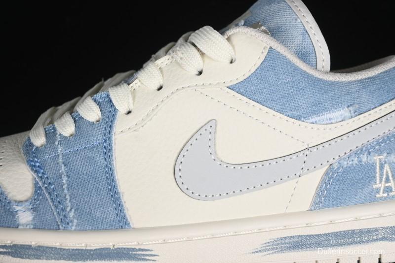 Nike Air Jordan 1 Low MLB Collaboration Retro Blue Denim Custom Basketball Shoes - DC2024-027
