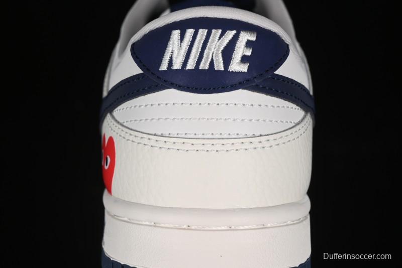 Nike SB Dunk Low Supreme Collaboration - Double Swoosh Beige Navy Anniversary Custom Low-Top Casual Skate Shoes - XX2025-668
