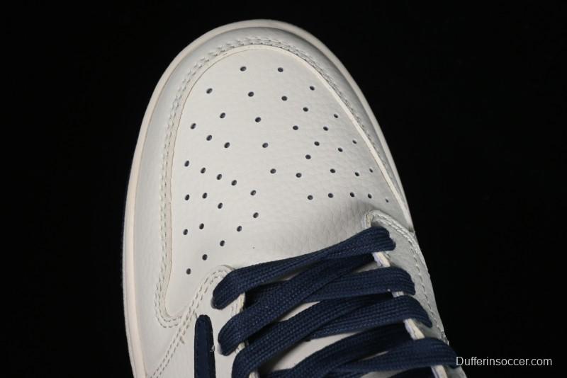 Nike Travis Scott x Fragment Design x Air Jordan 1 Low OG SP AJ1 Supreme Collaboration - White Navy Blue Low Top Casual Sneakers - XZ116