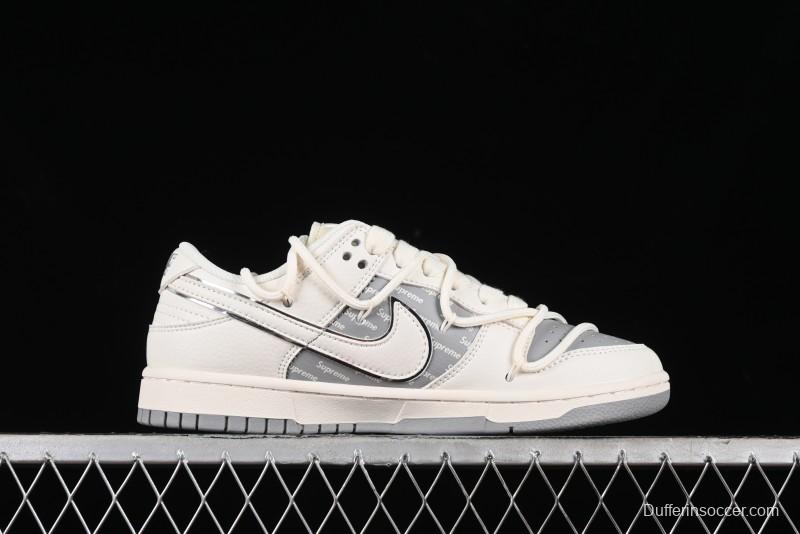 Nike SB Dunk Low Supreme Collaboration - Beige White Fox Lettering Anniversary High-End Custom Low-Top Casual Skate Shoes - JJ5688-106