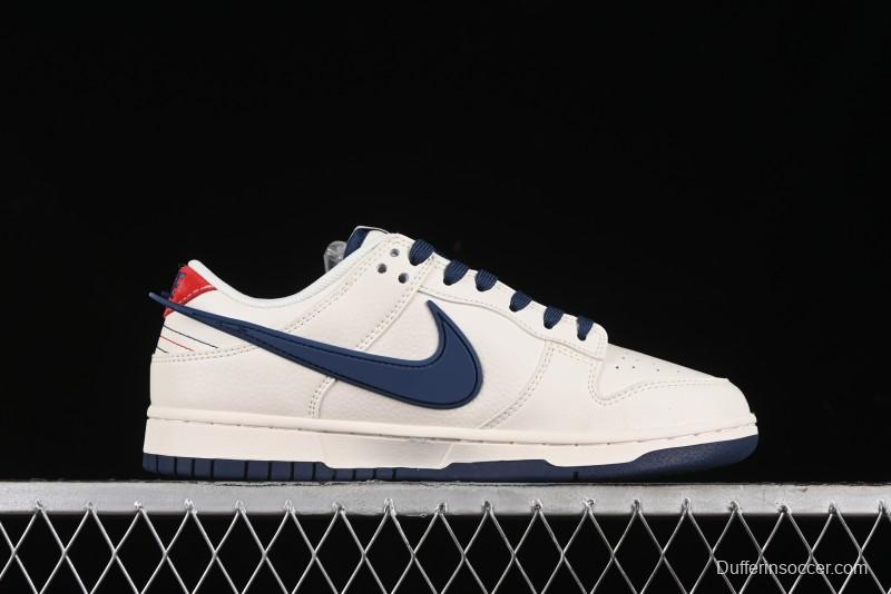Nike SB Dunk Low Stussy Collaboration - Off White with Big Blue Swoosh Anniversary High-End Custom Low-Top Casual Skate Shoes - XY1688-009