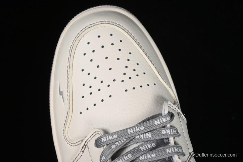 Nike Air Jordan 1 Low AJ1 Lightning Collaboration - Off White Grey Anniversary Custom Edition Low-Top Casual Sneakers - CF3688-020