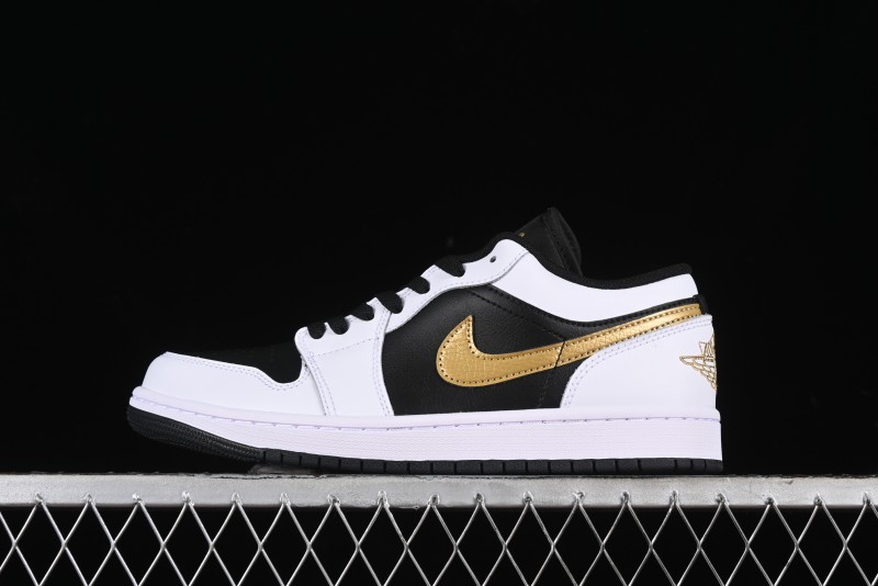 Nike Air Jordan 1 Low AJ1 Black White Gold Hook Basketball Shoes - 553558-172