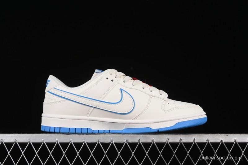 Nike SB Dunk Low Supreme Collaboration - Cream White with Sky Blue Swoosh Anniversary Customized Low-Top Casual Skate Shoes - DJ2024-012
