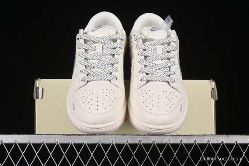 Nike SB Dunk Low Stussy Collaboration - White Grey Double Swoosh Anniversary High-End Custom Low-Top Casual Sneakers - XX2025-206