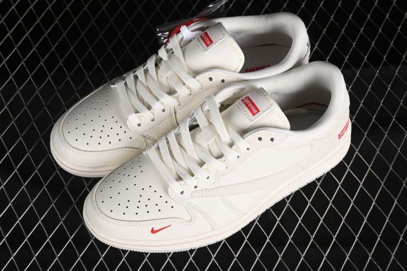 Nike Travis Scott x Fragment Design x Air Jordan 1 Low OG SP AJ1 Supreme Collaboration - Classic Off-White Low-Top Lifestyle Sneakers - XY2688-104