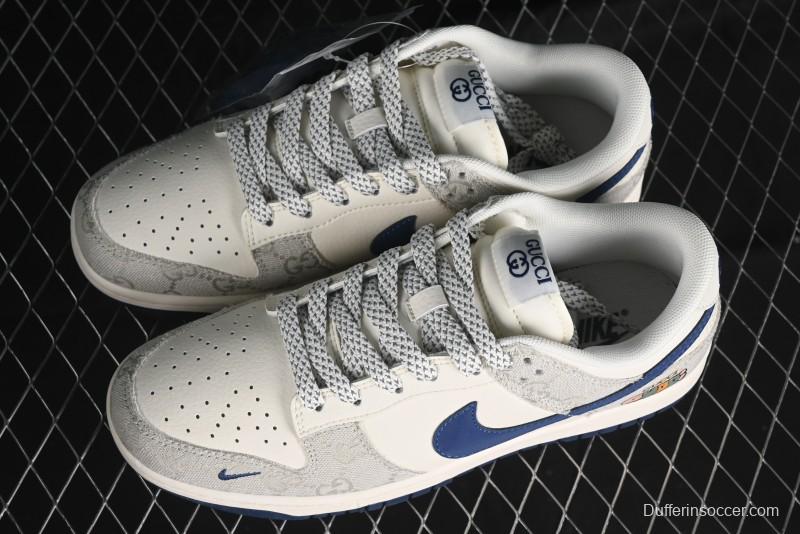 Nike SB Dunk Low Gucci Collaboration - Smoke Blue Anniversary High-End Custom Low-Top Casual Skate Shoes - XX2025-801