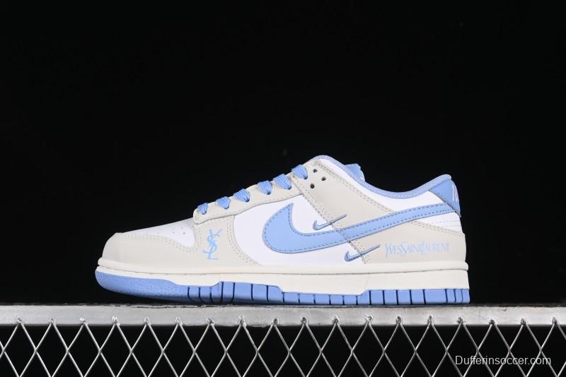 Nike SB Dunk Low Saint Laurent Series - White Grey Blue Swoosh Anniversary High-End Custom Low-Top Casual Sneakers - GF2409-168