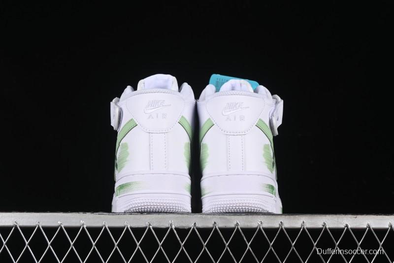 Nike Air Force 1 '07 Mid Hand-Painted White Green with Swoosh Shadow and Strap - CW2289-111