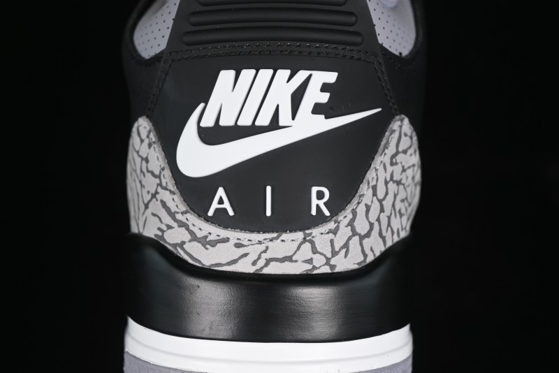 Nike Air Jordan 3 Retro Black Cement Sneakers with Visible Air Cushion - DN3707-010