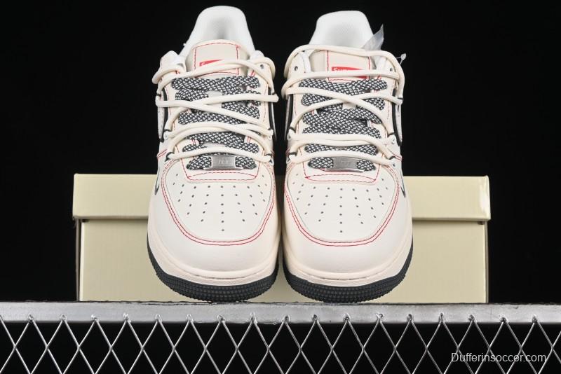Nike Air Force 1 '07 Low Supreme Collaboration - Red Stitch Grey Sole Casual Sneakers - SJ1198-600