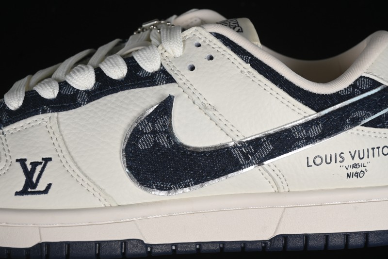 Nike SB Dunk Low LV Collaboration - Denim Print Swoosh Anniversary High-End Custom Low-Top Casual Skate Shoes - XB3802-360