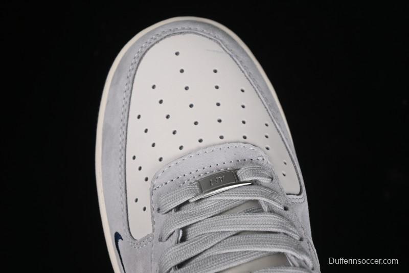Nike Air Force 1 '07 Low Stussy Collaboration - Grey Pigskin Blue Sole Low-Top Casual Sneakers - XZ3318-028