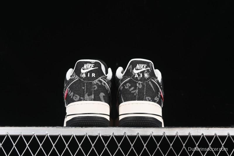 Nike Air Force 1 '07 Low Levi's Collaboration Double Swoosh Beige Black Casual Sneakers - SJ6698-001