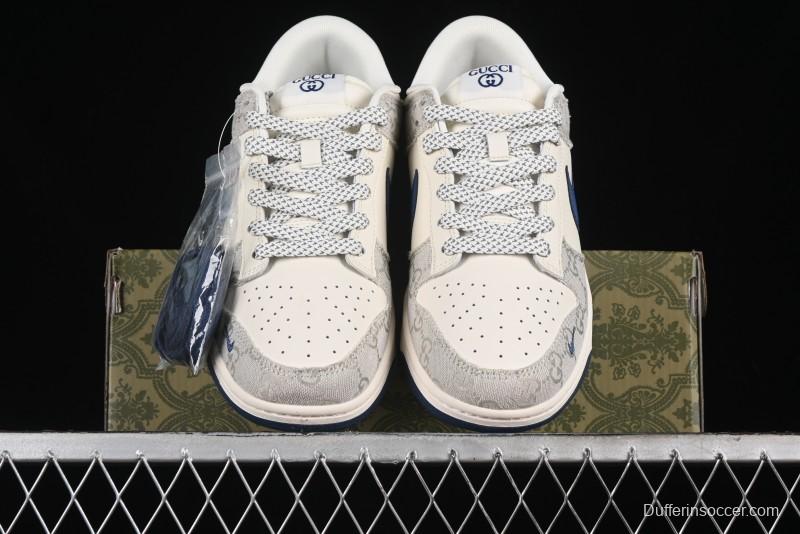 Nike SB Dunk Low Gucci Collaboration - Smoke Blue Anniversary High-End Custom Low-Top Casual Skate Shoes - XX2025-801