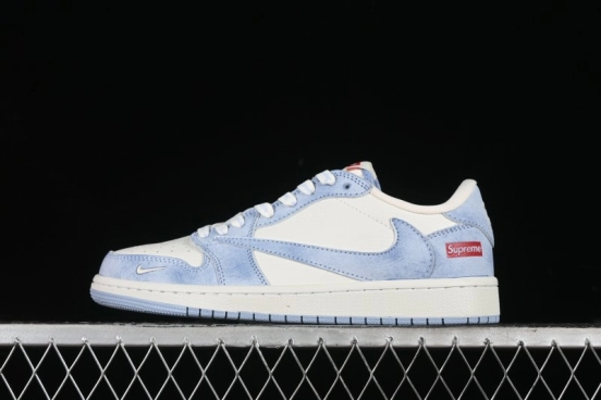 Nike Travis Scott x Fragment Design x Air Jordan 1 Low OG SP AJ1 Supreme Collaboration - Tie-Dye Blue Low-Top Casual Sneakers - CH6336-010