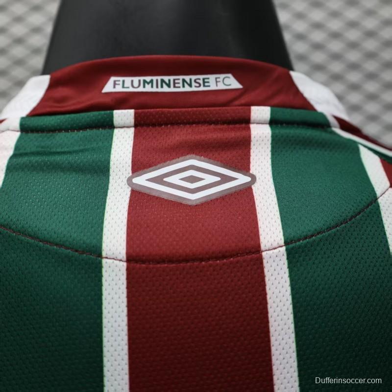 Player Version 25/26 Fluminense Green and Burgundy Vertical Striped with White Trim Jersey