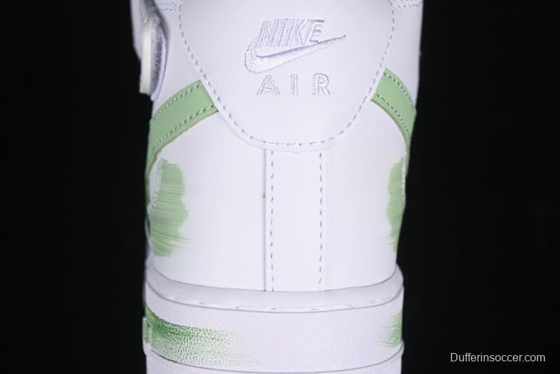 Nike Air Force 1 '07 Mid Hand-Painted White Green with Swoosh Shadow and Strap - CW2289-111