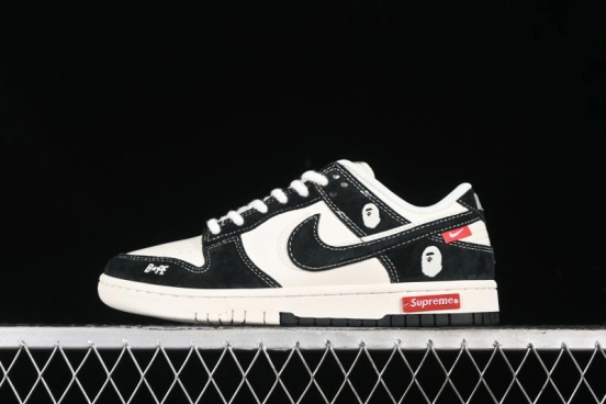 Nike SB Dunk Low Stussy Collaboration - Black White Marking Line Anniversary High-End Custom Low-Top Casual Sneakers - BB9898-008