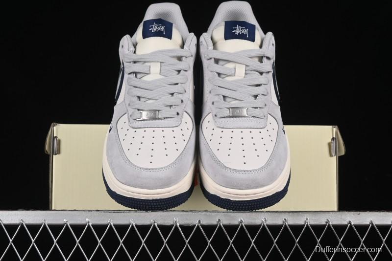 Nike Air Force 1 '07 Low Stussy Collaboration - Grey Pigskin Blue Sole Low-Top Casual Sneakers - XZ3318-028